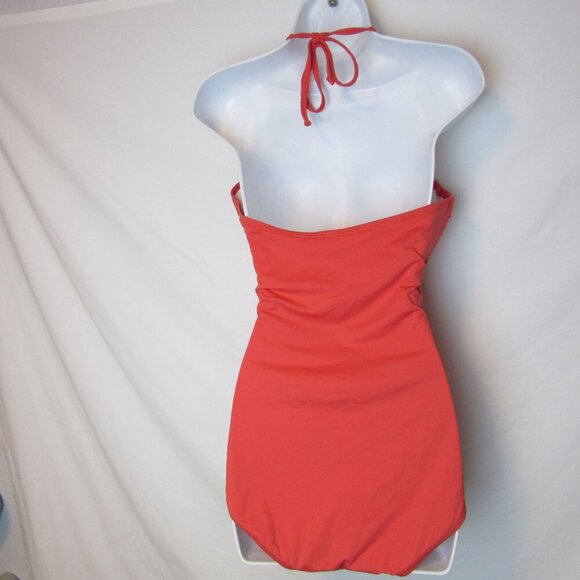 NEW Michael Kors One Piece Halter Swimsuit Coral Red 14 Plus Padded Multi-Strap - Picture 4 of 6